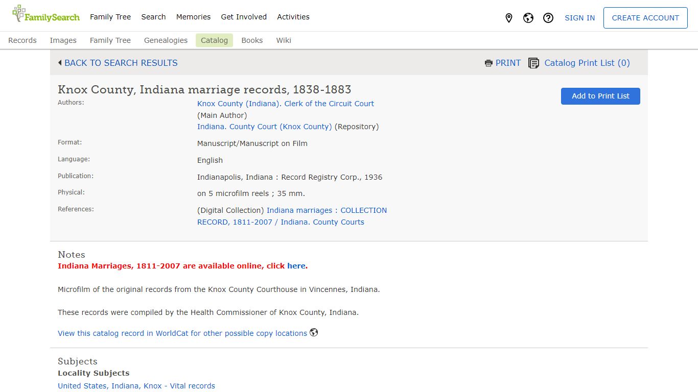 Knox County, Indiana marriage records, 1838-1883 - FamilySearch