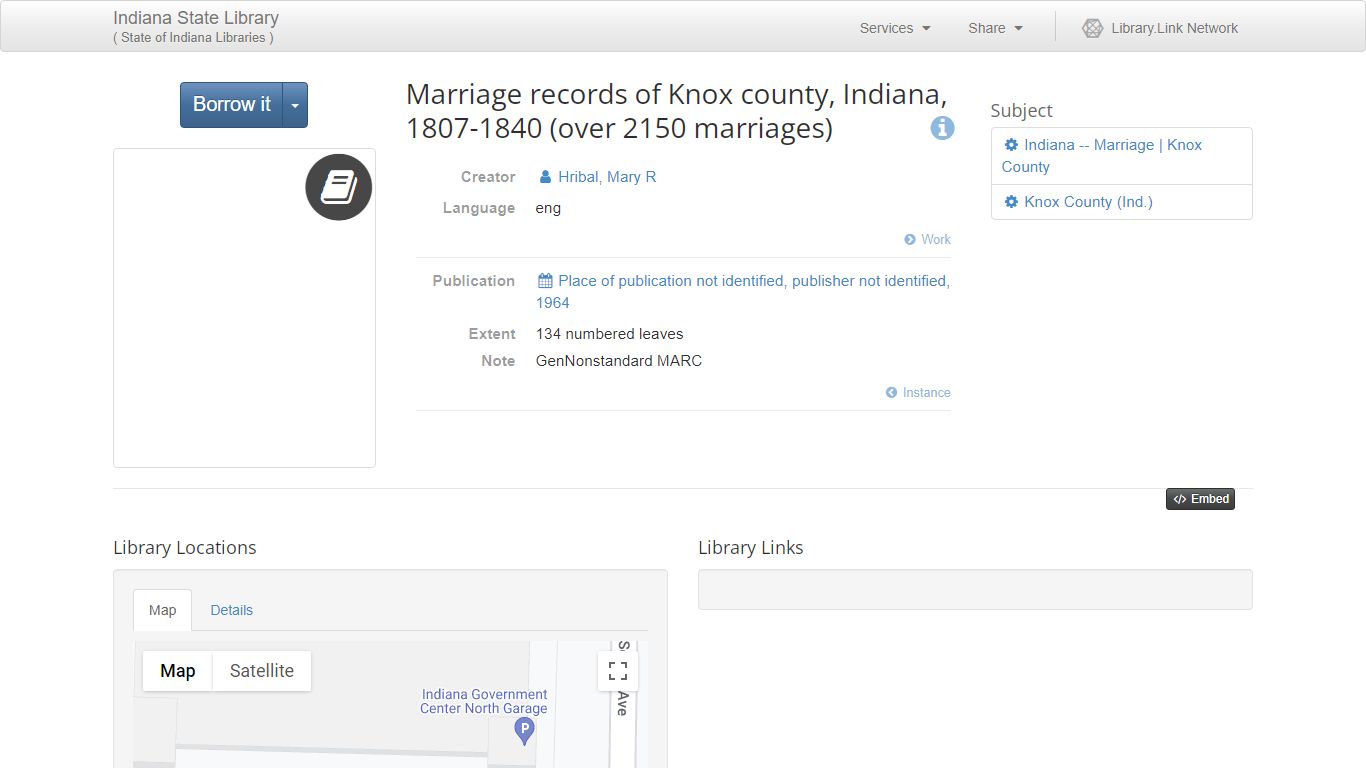 Marriage records of Knox county, Indiana, 1807-1840 (over 2150 ...